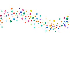 Dense watercolor confetti on white background. Rainbow colored watercolor confetti top wave. Colorful hand painted illustration.