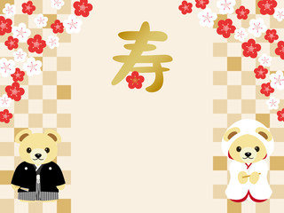 くまの和風のウェルカムボード