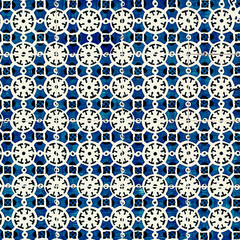 Typical Portuguese tiles, Blue Azulejo, spanish, italian and  moroccan ornaments - Lisbon, Portugal December 26, 2016.