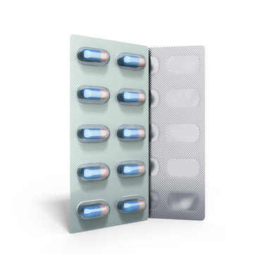 Pills Package Blister 3D illustration on white