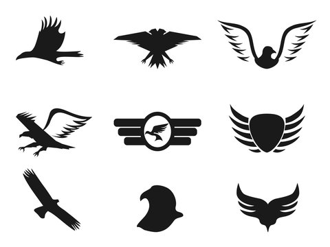 black eagle icons set