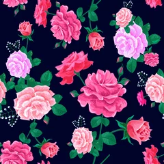 Rolgordijnen Vintage Bloemen rose card dark blue8-01  © lyubovyaya