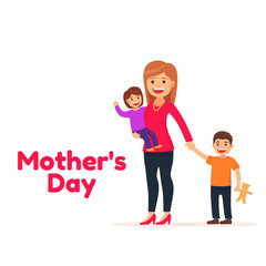 Happy Mothers day. Mother's love. Mom and kids. Cute illustration cartoon style.