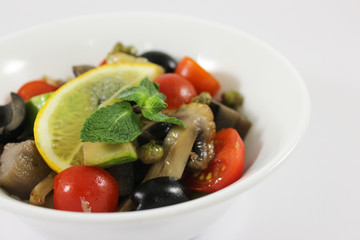 Hot smoked kaponat vegetables