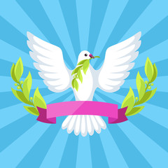 White dove of peace bears olive branch