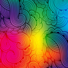 Fototapeta na wymiar Vector abstract hand-drawn waves texture, wavy background with floral elements. Colorful waves backdrop.