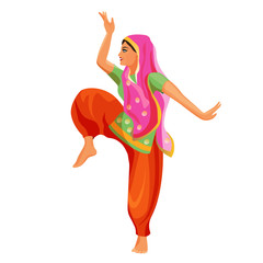 Solo dance performed by girl in silk shirt and trousers with covered head