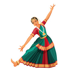 Solo dance performed by girl with hindi accessories. Bharatanatyam woman