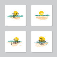 Set os summer holidays cards.Travel, beach, sea summer watercolor illustrations. Poster, banner, brochure, t-shirt design.