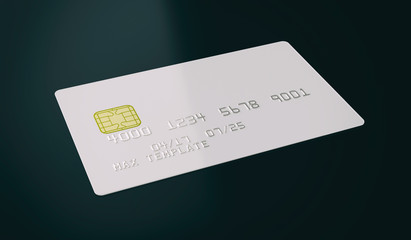 Blank white credit card template on black background - 3D Rendering