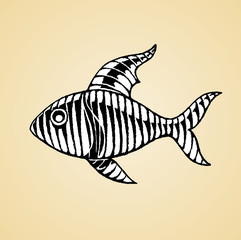Ink Sketch of a Striped Fish with White Fill