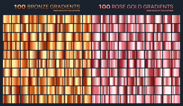 Rose gold,golden gradient,pattern,template.Set of colors for design,collection of high quality gradients.Metallic texture,shiny background.Pure metal.Suitable for text,mockup,banner,ribbon,ornament.