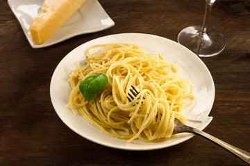 Fork with spaghetti with a place for text