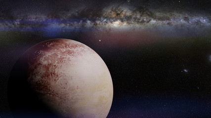 dwarf planet Pluto in front of the Milky Way galaxy