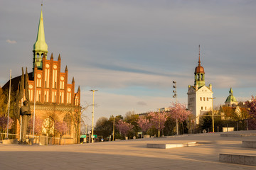 Panorama of the historical and representative part of the city of Szczecin in Poland,Pomeranian Dukes' Castle and the museum of the 
