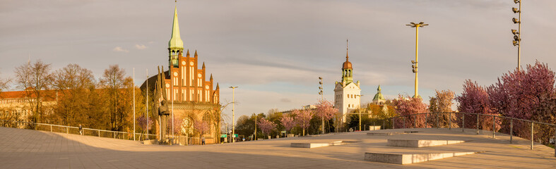 Obraz premium Panorama of the historical and representative part of the city of Szczecin in Poland,Pomeranian Dukes' Castle and the museum of the 