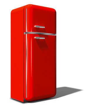 3d, nostalgischer Kühlschrank rot, freigestellt