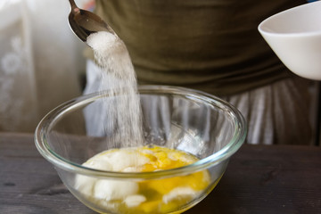 Baking pancakes in rural kitchen