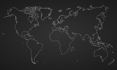 Weltkarte - Kontinente in Weiß auf Schwarz © ii-graphics