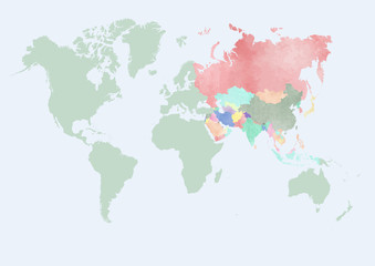 WORLD MAP WITH COUNTRIES OF ASIA
