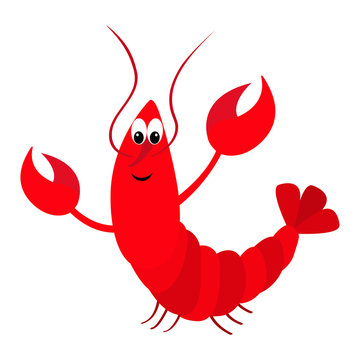 Lobster with claw. Cute cartoon character. Funny sea ocean animal. Baby collection. Flat design. Seafood element. Isolated. White background.
