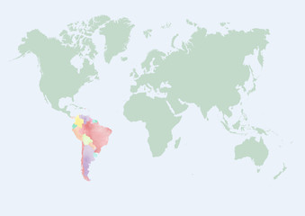 Fototapeta na wymiar WORLD MAP WITH COUNTRIES OF SOUTH AMERICA