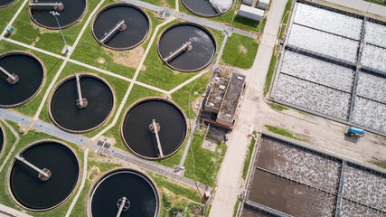 Sewage Farm: waste water treatment plant, aerial view