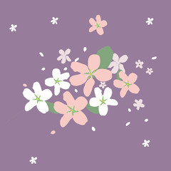 Beautiful flowers on a purple background. Vector