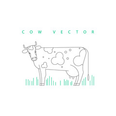  Isolated image of a cow. Line style.
