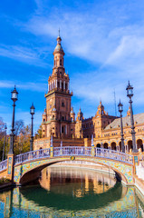 Square of Spain (Plaza de Espana) in Seville, Spain - obrazy, fototapety, plakaty