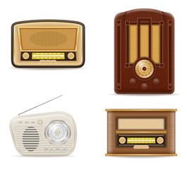 radio old retro vintage set icons stock vector illustration