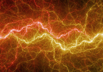 Fototapeta premium Red and gold electrical lightning, abstract power background