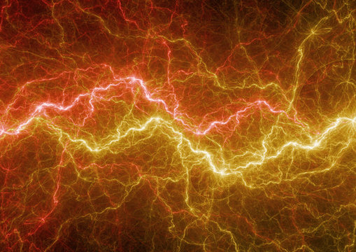 Red and gold electrical lightning, abstract power background