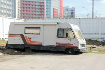 old trailer in the Parking lot