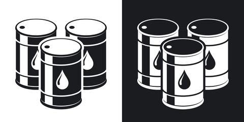 Vector oil barrels icon. Two-tone version on black and white background