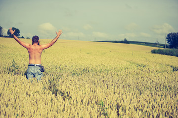 man in field