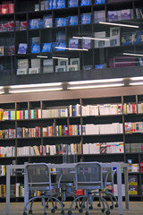 library setting with books and reading material 