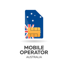 Australia mobile operator. SIM card with flag. Vector illustration.