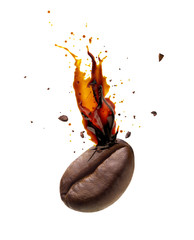 Coffee bursting out from coffee bean