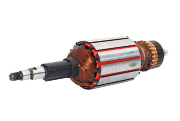 Copper Coils, Rotor of electric motor isolated on a white background