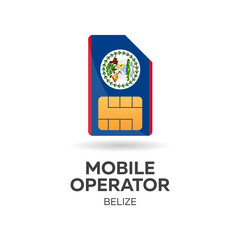 Belize mobile operator. SIM card with flag. Vector illustration.