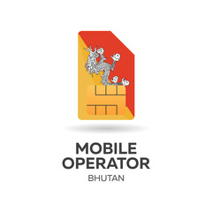 Bhutan mobile operator. SIM card with flag. Vector illustration.