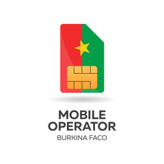 Burkina Faso mobile operator. SIM card with flag. Vector illustration.