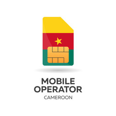 Cameroon mobile operator. SIM card with flag. Vector illustration.