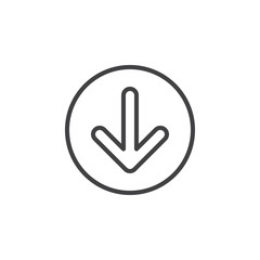 Arrow down circular line icon. Round simple sign. Flat style vector symbol