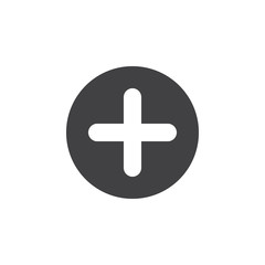 Plus, add flat icon. Cross round simple button, circular vector sign. Flat style design - obrazy, fototapety, plakaty