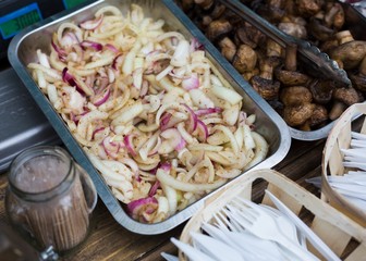 Sandwich bar salads choice in metal containers