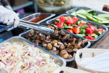 Sandwich bar salads choice in metal containers
