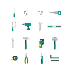 Cartoon Hand Tools Color Icons Set. Vector