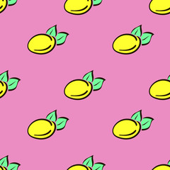 Vector seamless pattern with lemons on the white background. Colorful bright design